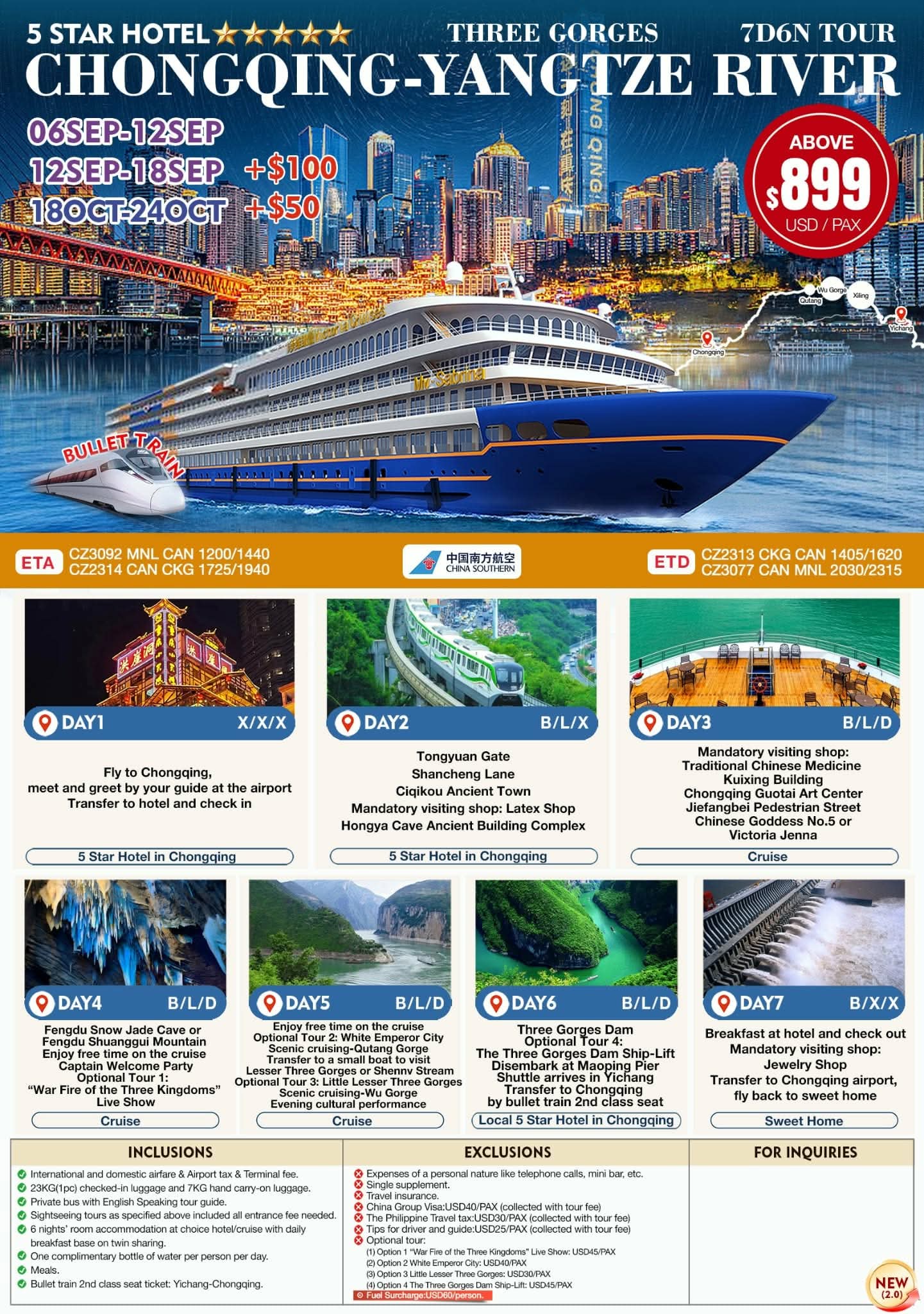 Chongqing – Yangtze River Three Gorges Cruise (7D6N)